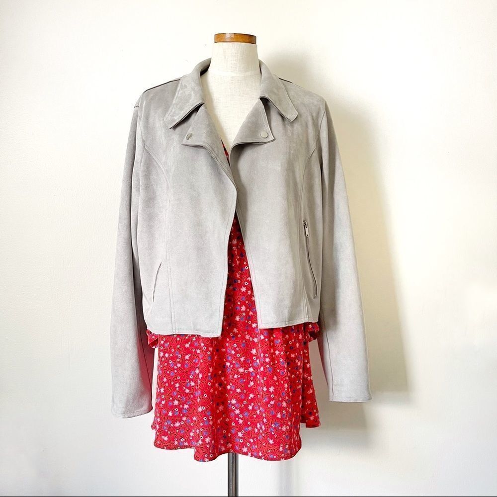 Anthropologie Gray Kelyn Faux Suede Moto Jacket NWT size XL - Picture 2 of 8